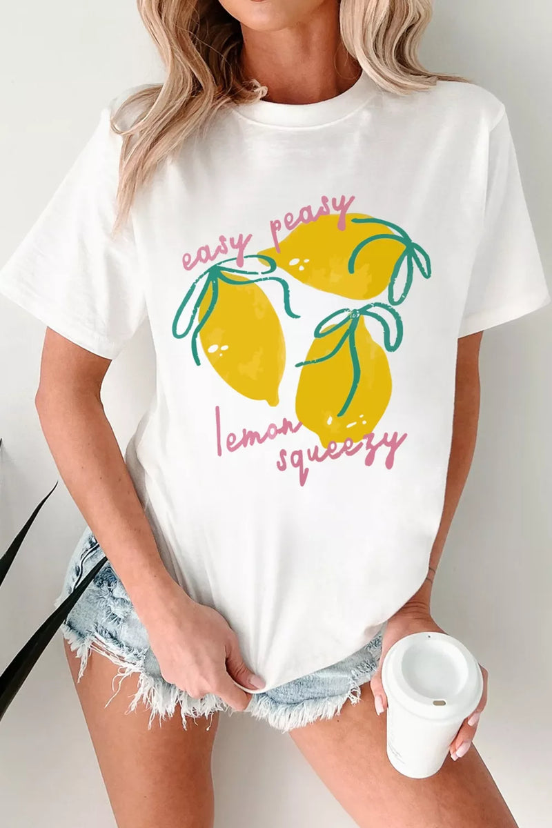 White Easy Peasy Lemon Squeezy graphic tee front view