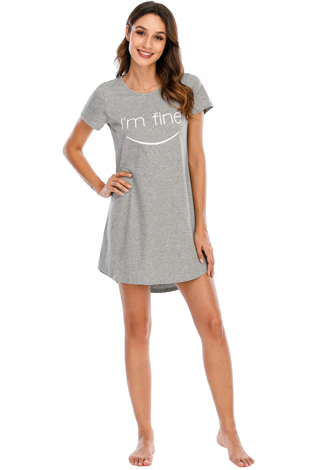 Graphic Round Neck Short Sleeve Lounge Dress - Fashorio
