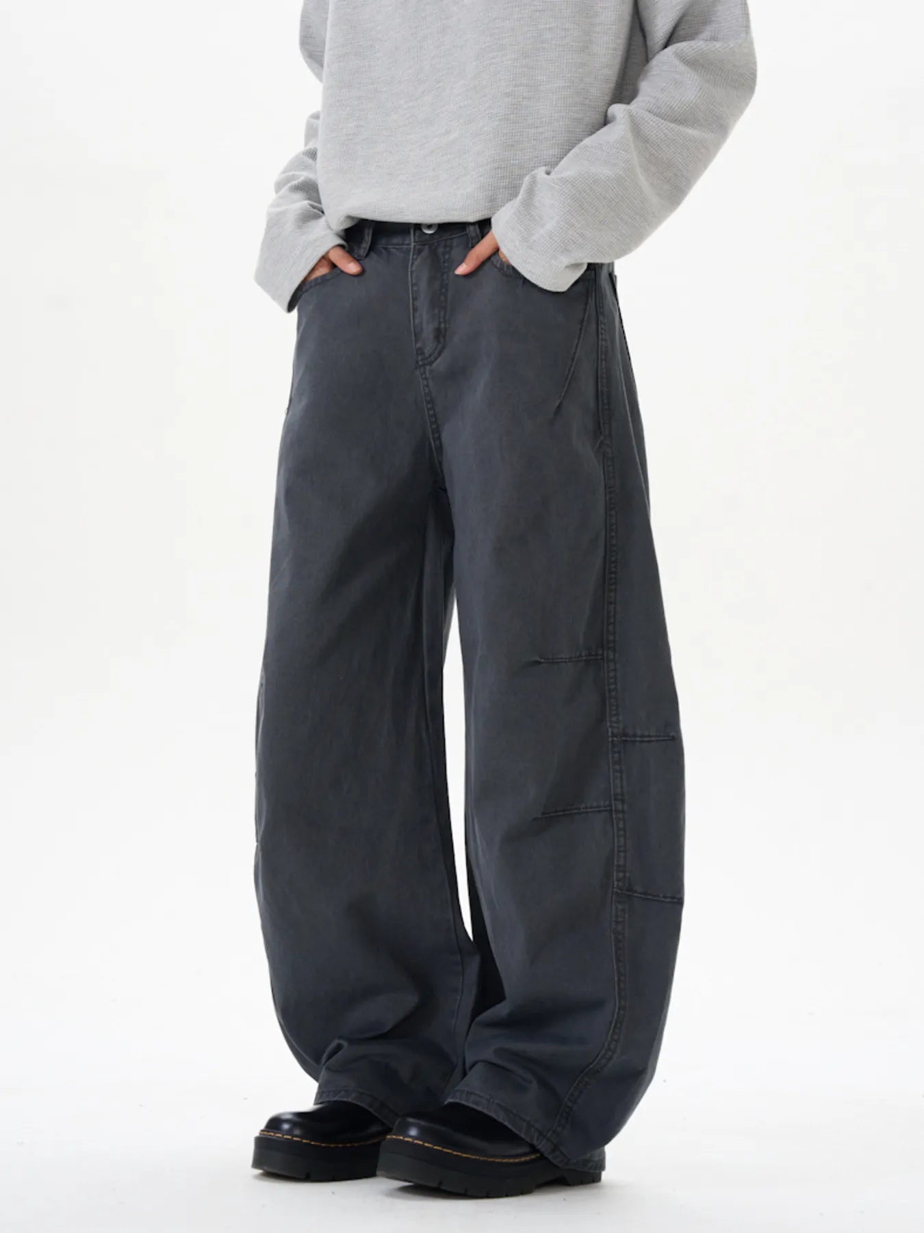 Men's Washed Wide Leg Curved Cargo Jeans - Fashorio