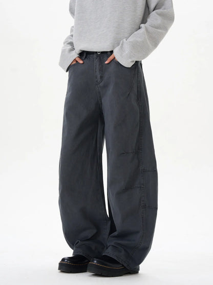 Men's Washed Wide Leg Curved Cargo Jeans - Fashorio