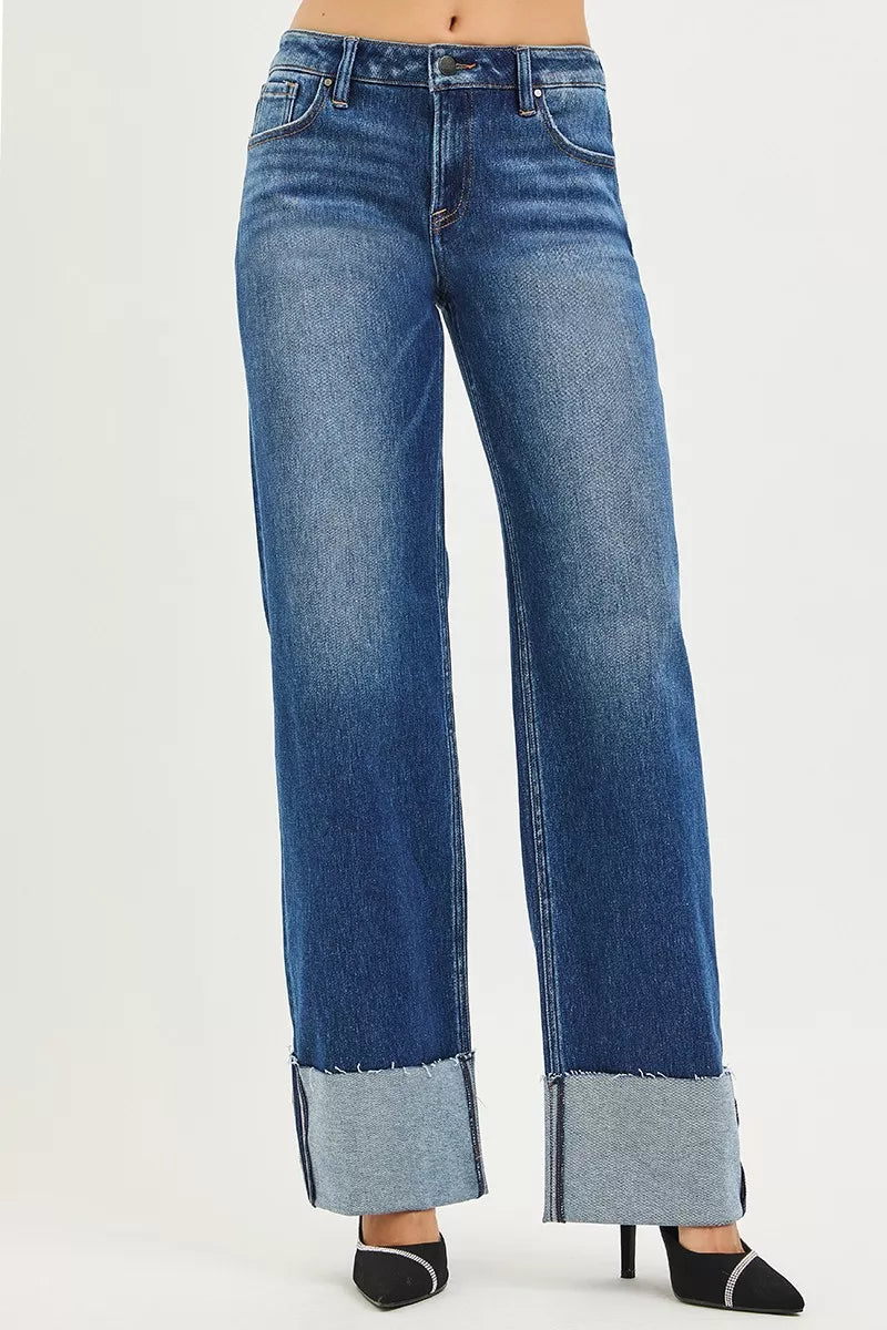 RISEN wide straight denim wide cuff detail