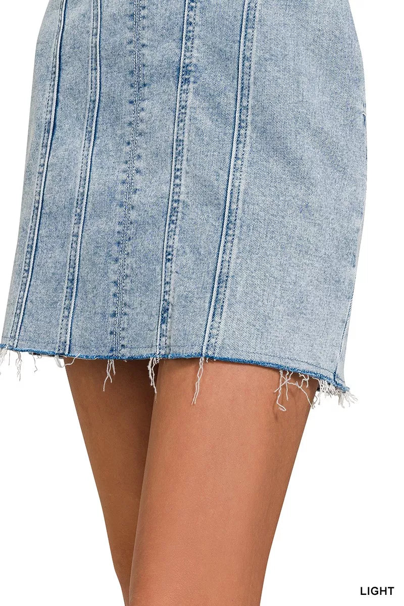 Spaghetti Strap Exposed Seam Dress in Light Wash view 10