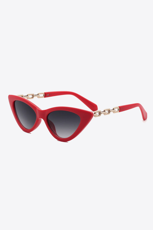 Chain Detail Cat-Eye Sunglasses Deep Red One Size - Fashorio