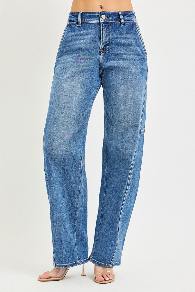 RISEN medium wash slouchy baggy jeans front view