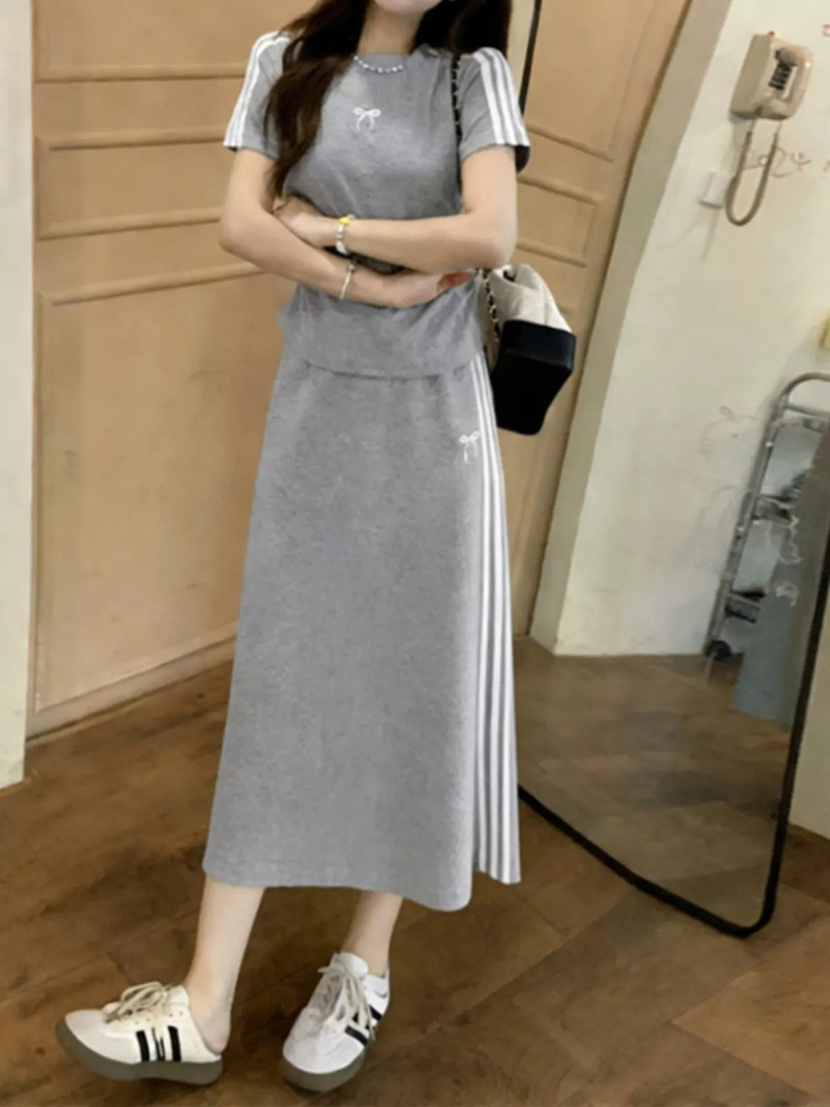Coordinated striped tee and skirt full outfit