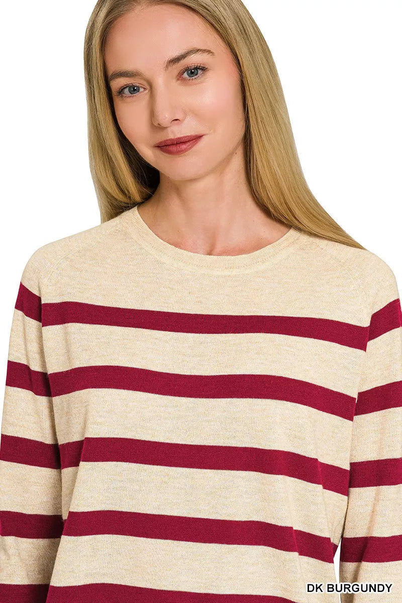 Wool blend stripe sweater fabric detail