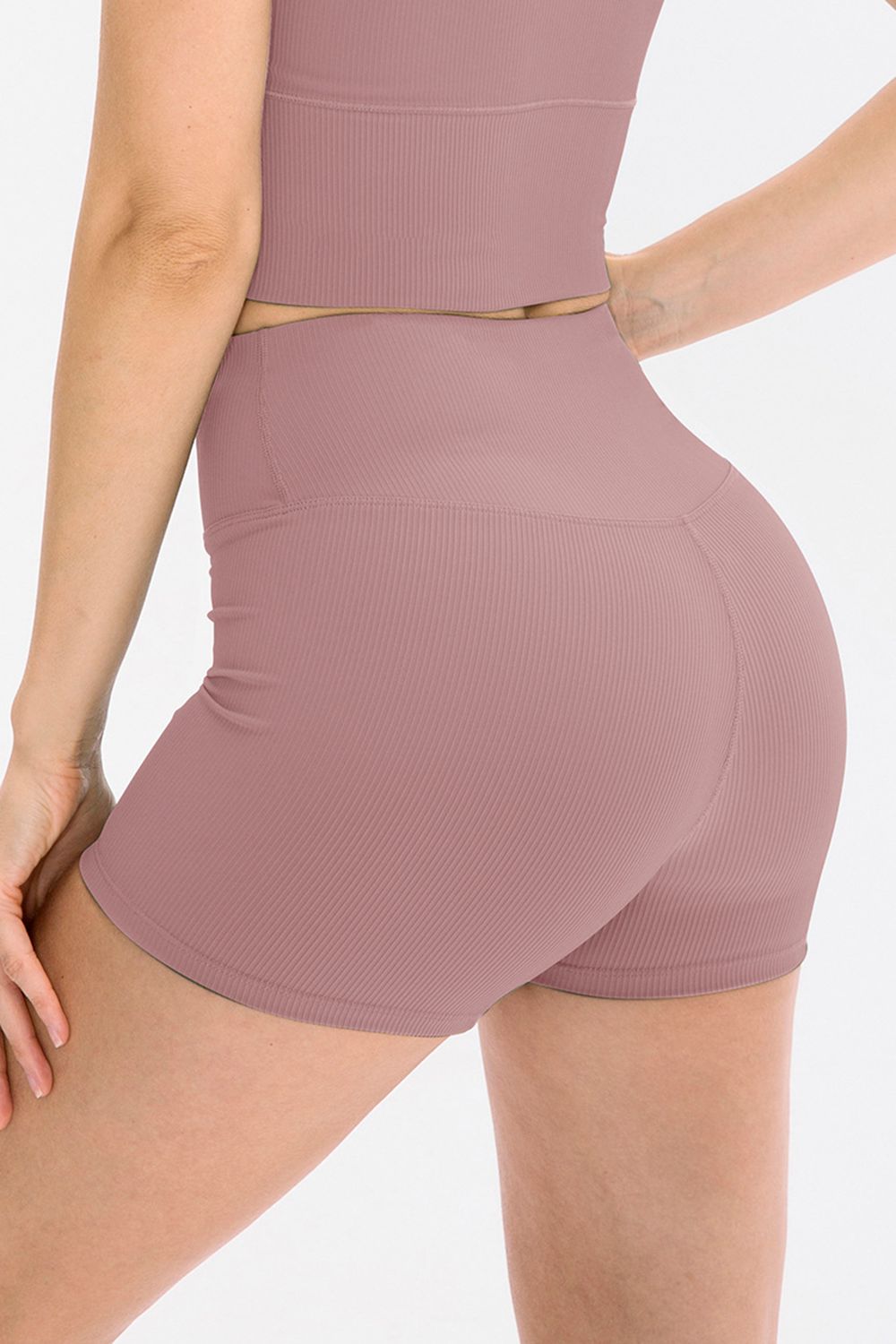 Slim fit wide waistband sports shorts back view