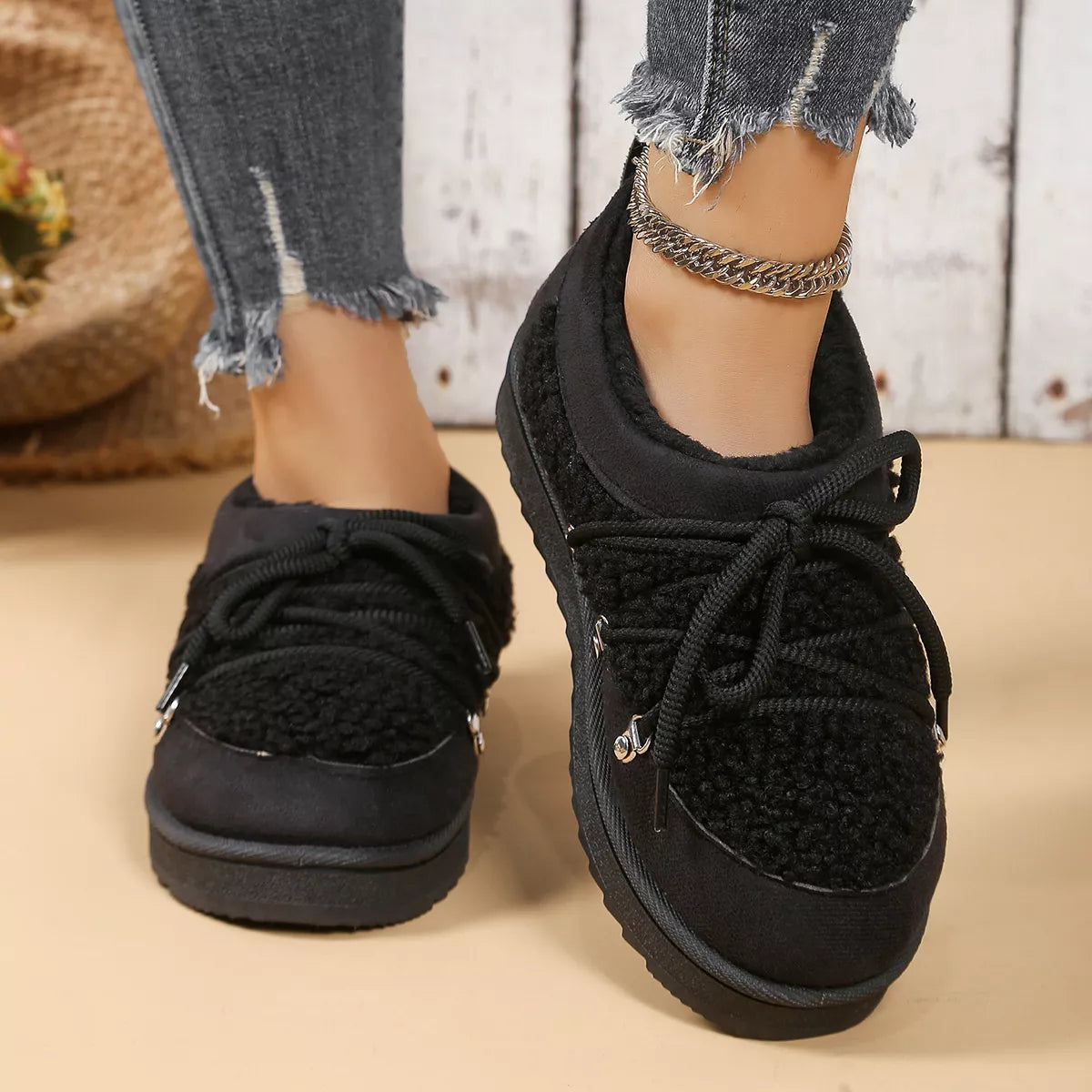 Lace Up Round Toe Platform Ankle Boots front view