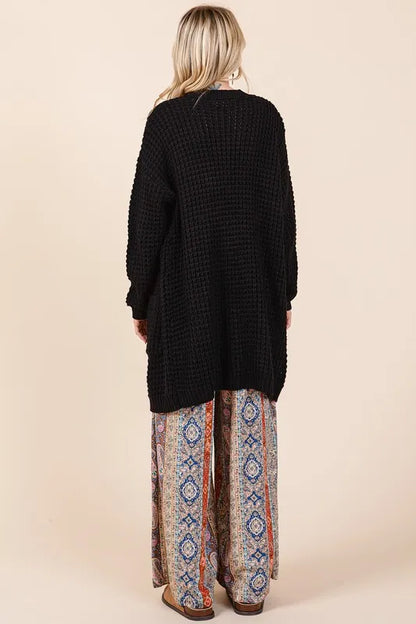Mittoshop Open Front Long Sleeve Longline Cardigan - Fashorio