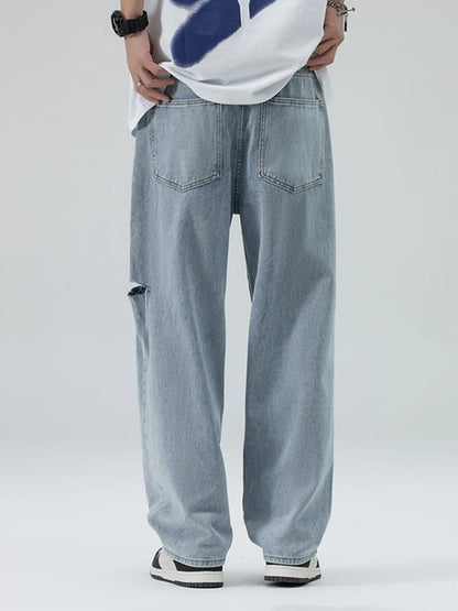 Men's Full Size Distressed Relaxed Fit Jeans with Ripped Details Plus Size - Fashorio