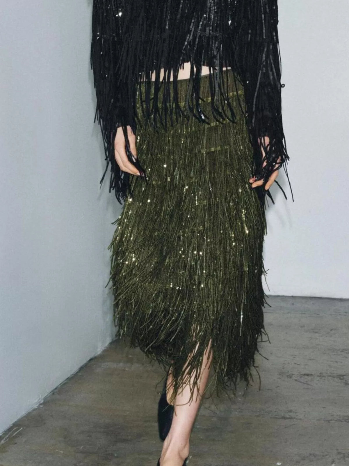 Fringe Long Sleeve Shirt and Skirt Set, view 5