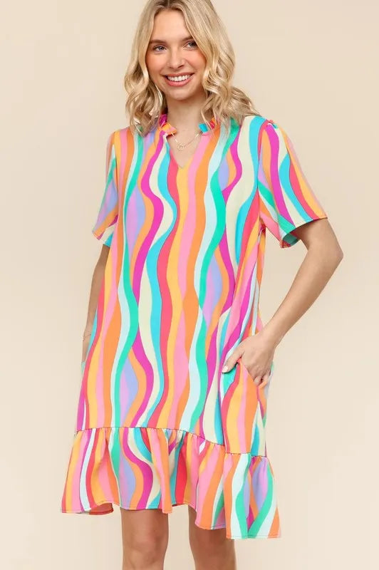 Tiered Woven Ruffle Hem Dress in Multi Color