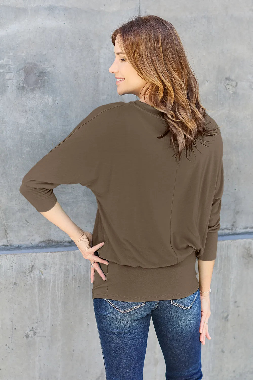 Basic Bae Full Size Round Neck Batwing Sleeve Top - Fashorio