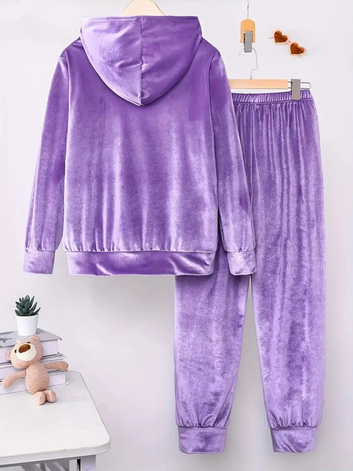 Coordinated velvet set on model styled