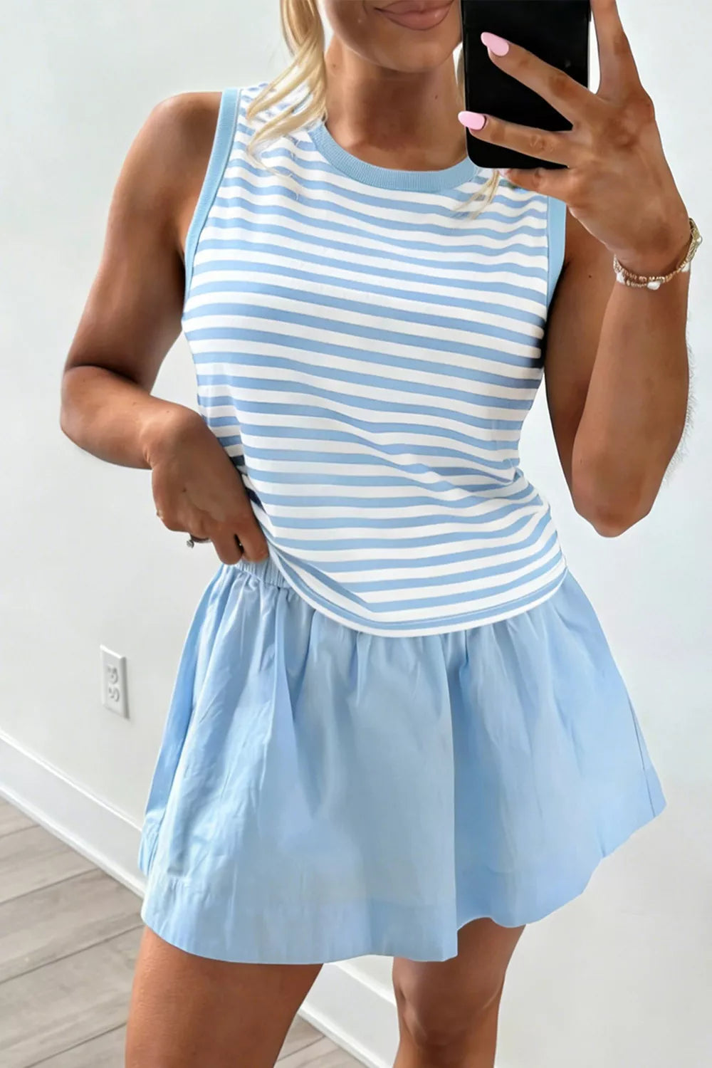 Striped matching tank and skort set side view