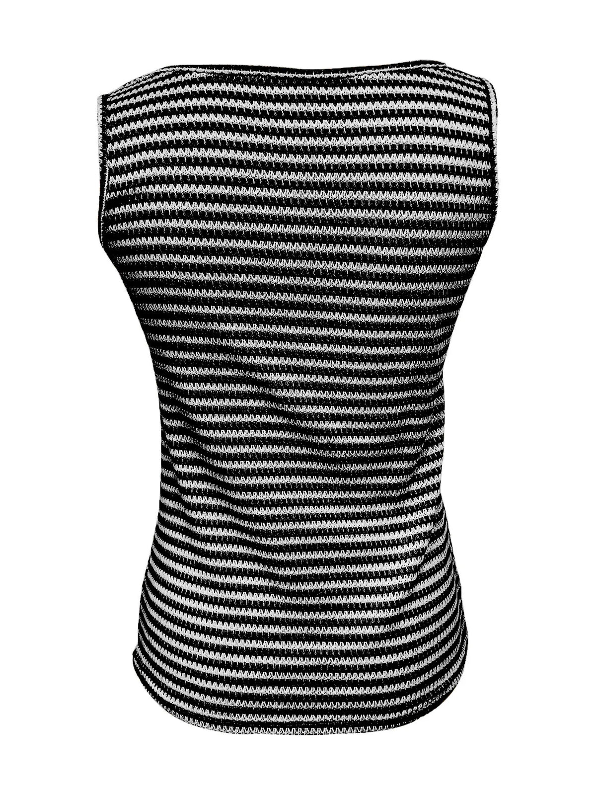 Striped tank top styled with white jeans