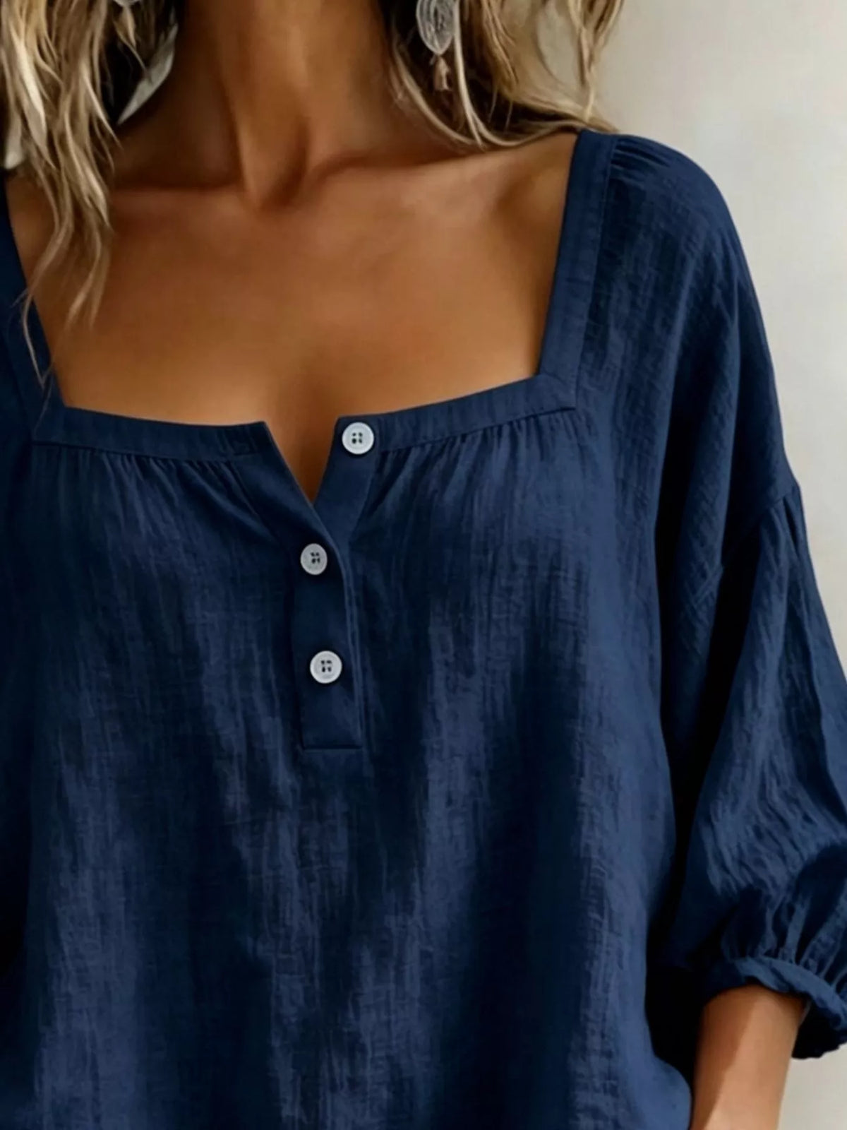 Plus size square neck blouse in white back view