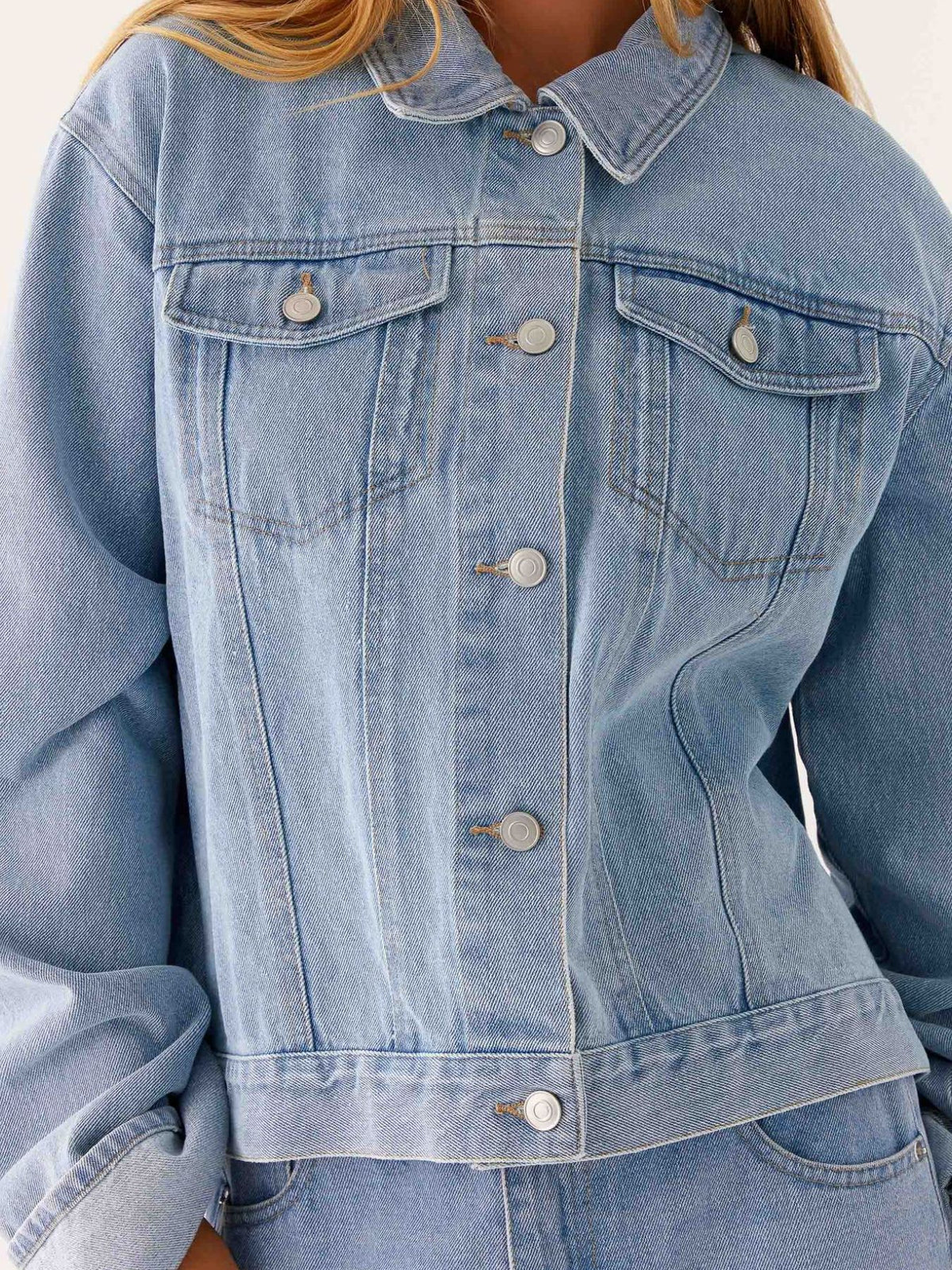 Cropped Oversized Denim Jacket in Dark Blue view 7