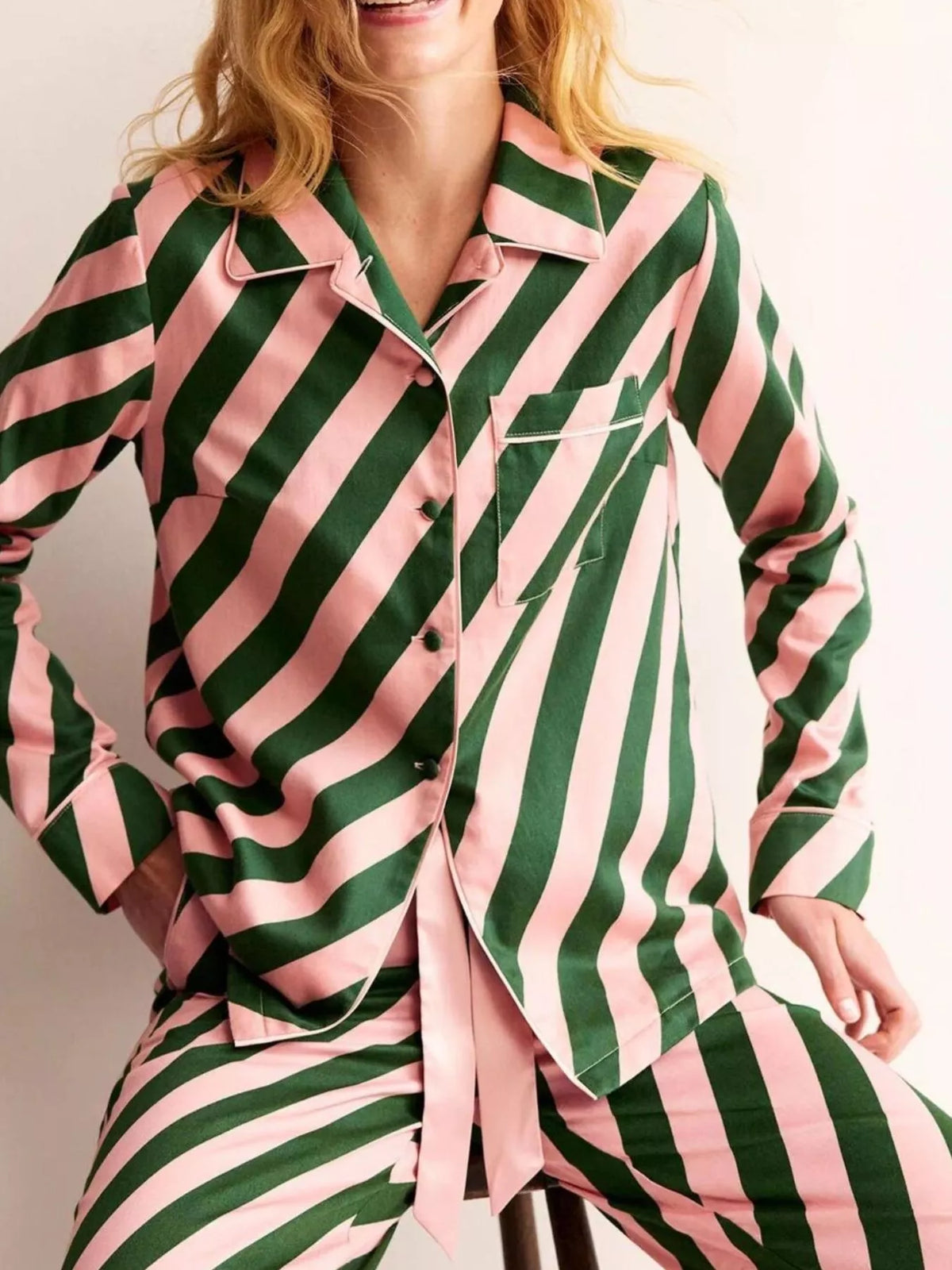 Striped button front shirt detail