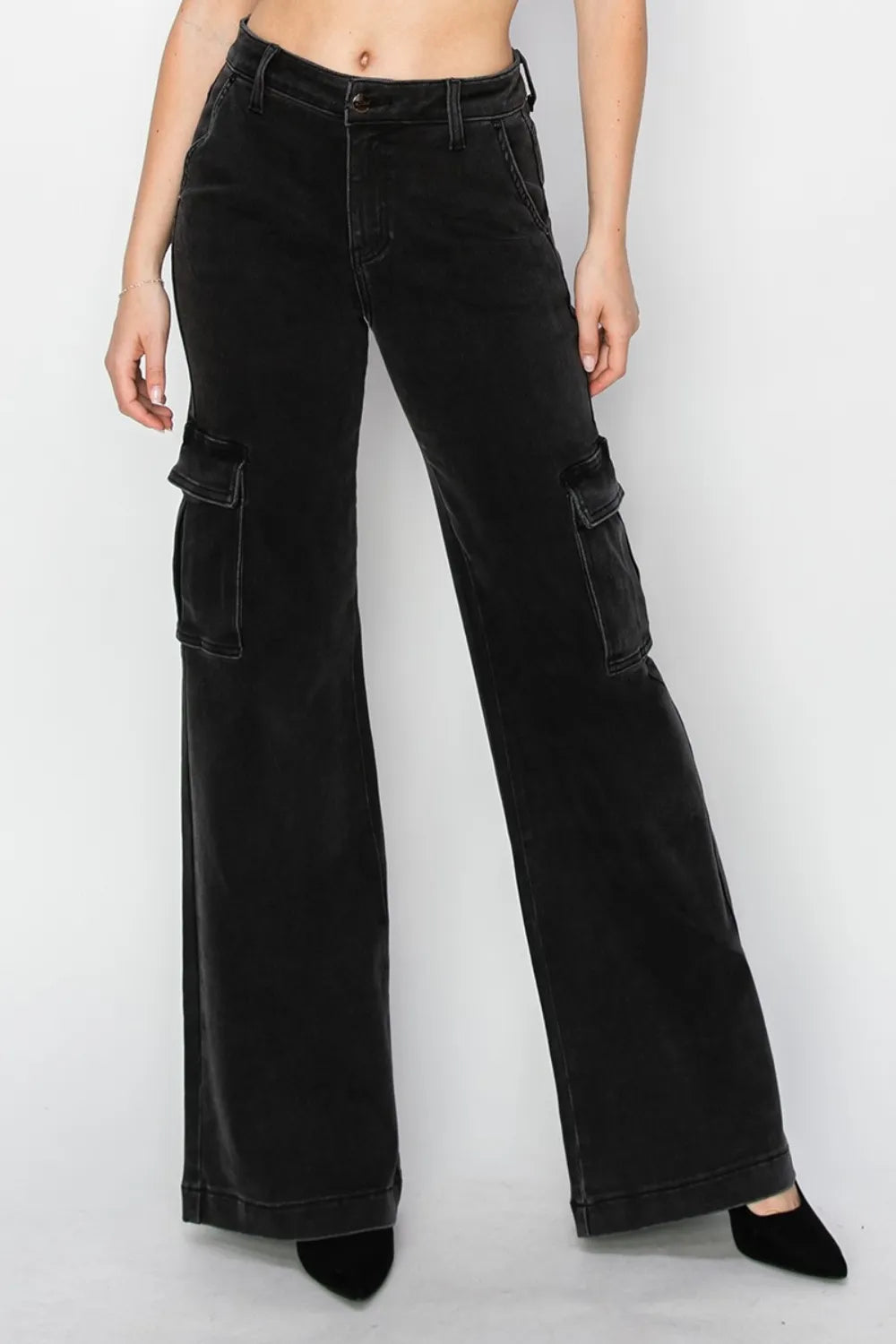 Risen Full Size High Rise Wide Leg Cargo Jeans - Fashorio