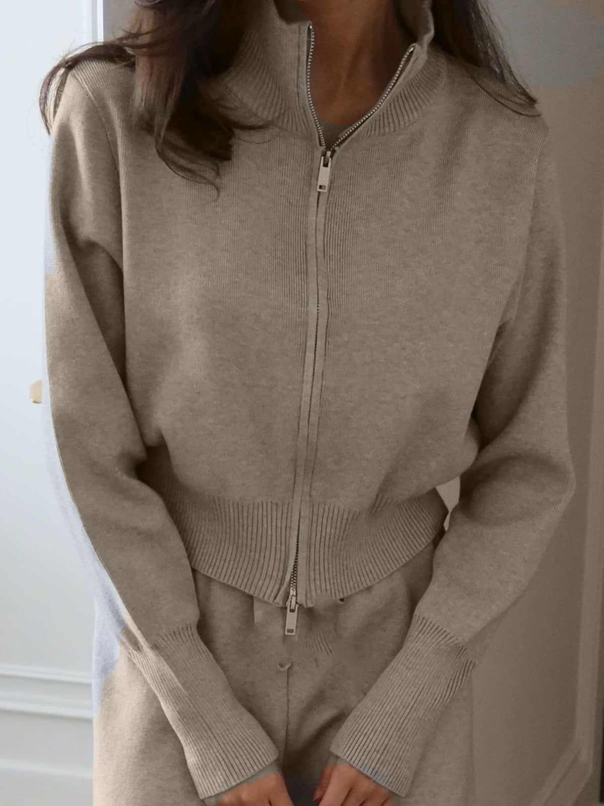 Zip Up Outerwear and Wide Leg Pants Set, view 17