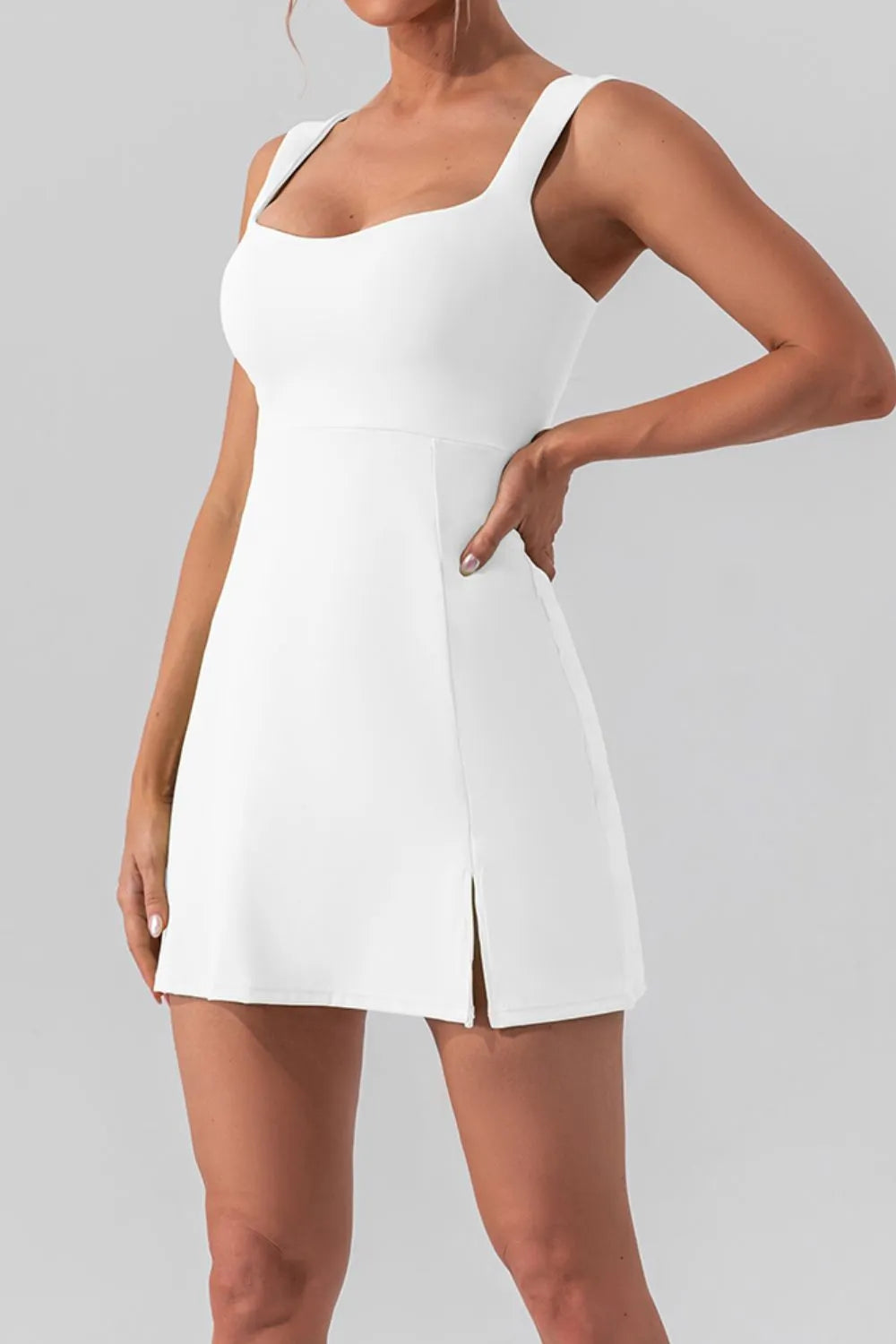 Square Neck Sleeveless Slit Mini Active Dress view 10