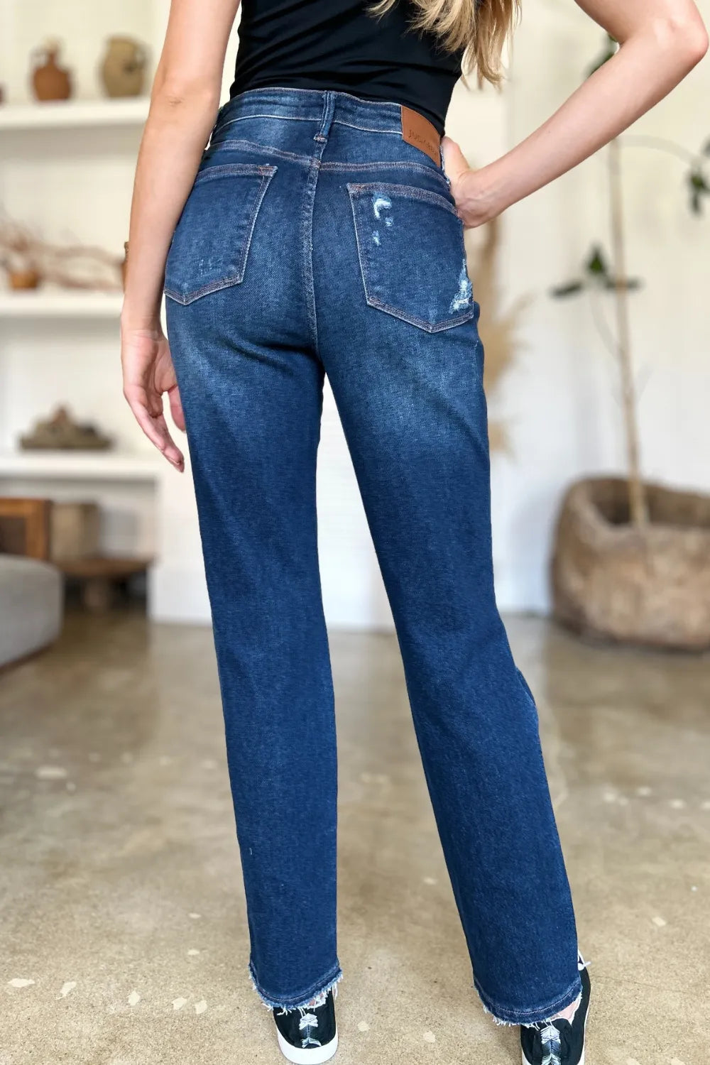 Judy Blue Full Size High Waist Rigid Magic Heavy Destroy Straight Jeans - Fashorio