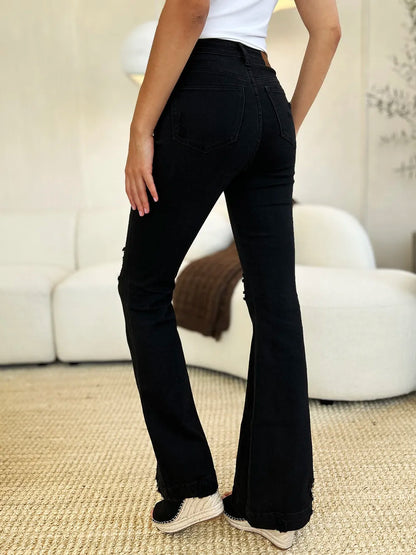 Judy Blue Full Size High Waist Distressed Flare Jeans - Fashorio