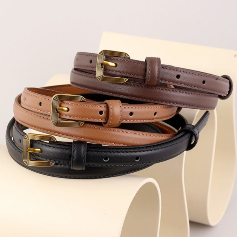 Skinny leather belt full length view