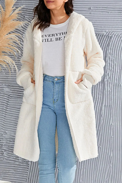 Double Take Full Size Hooded Teddy Bear Jacket with Thumbholes - Fashorio