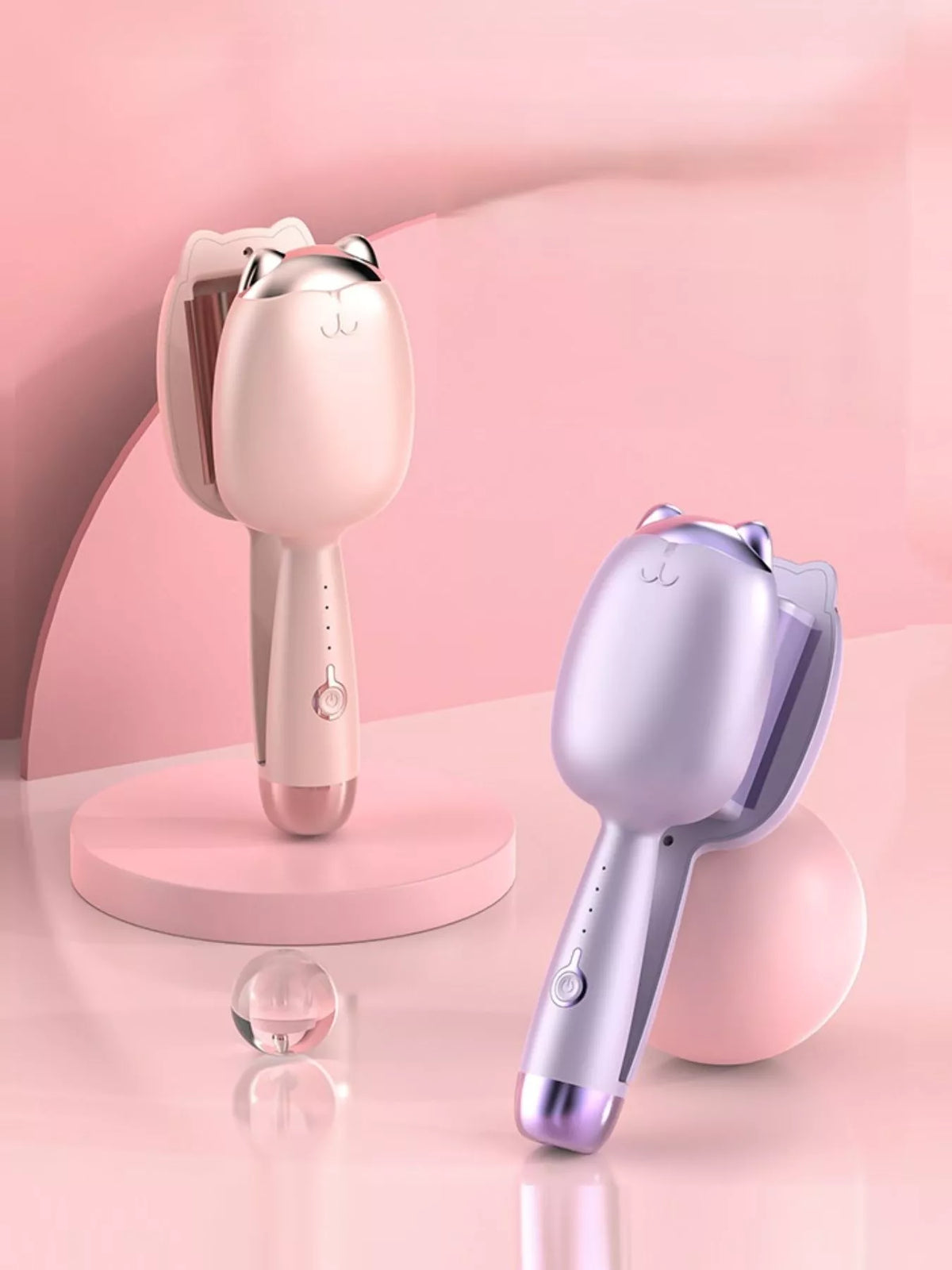 Cat shaped curling iron pale blush