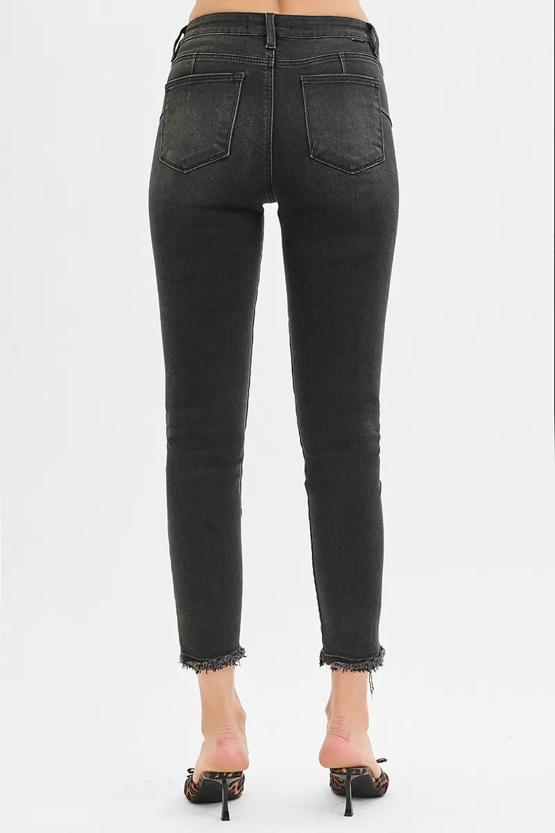 RISEN Full Size Tummy Control Mid Rise Crop Skinny Jeans Plus Size - Fashorio