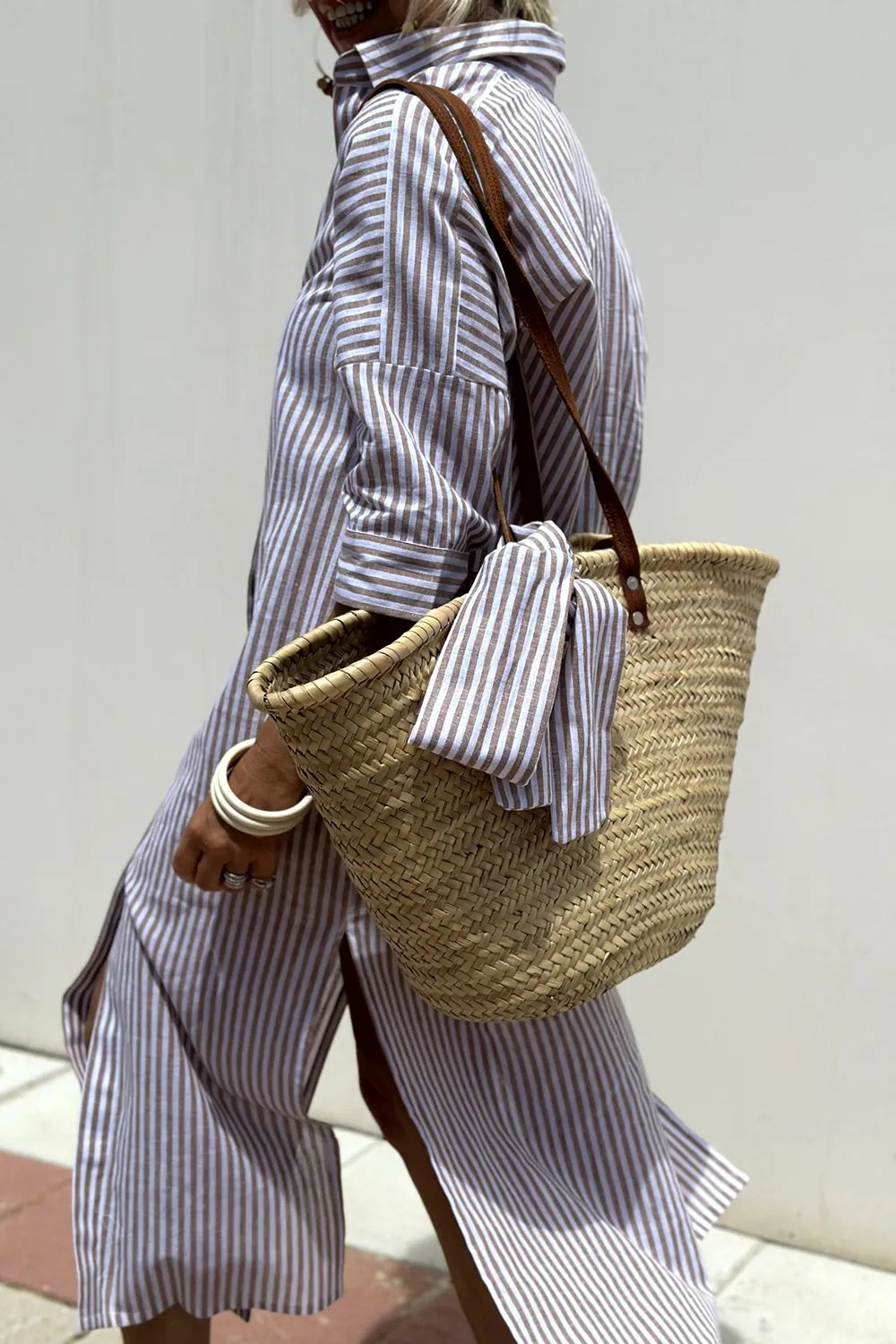 Tied button up dress angled view