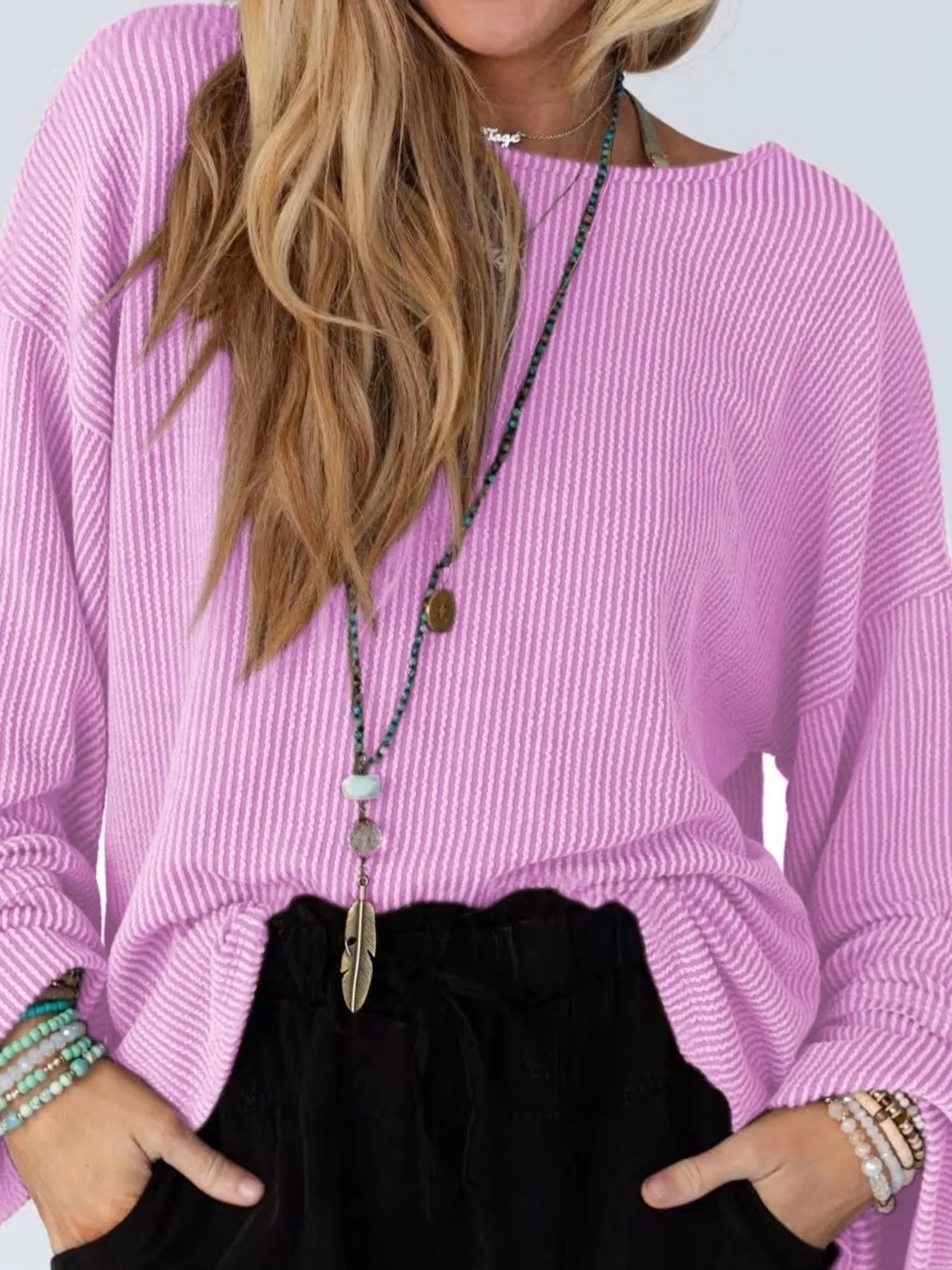 Cutout Back Long Sleeve T-Shirt Purple - Fashorio