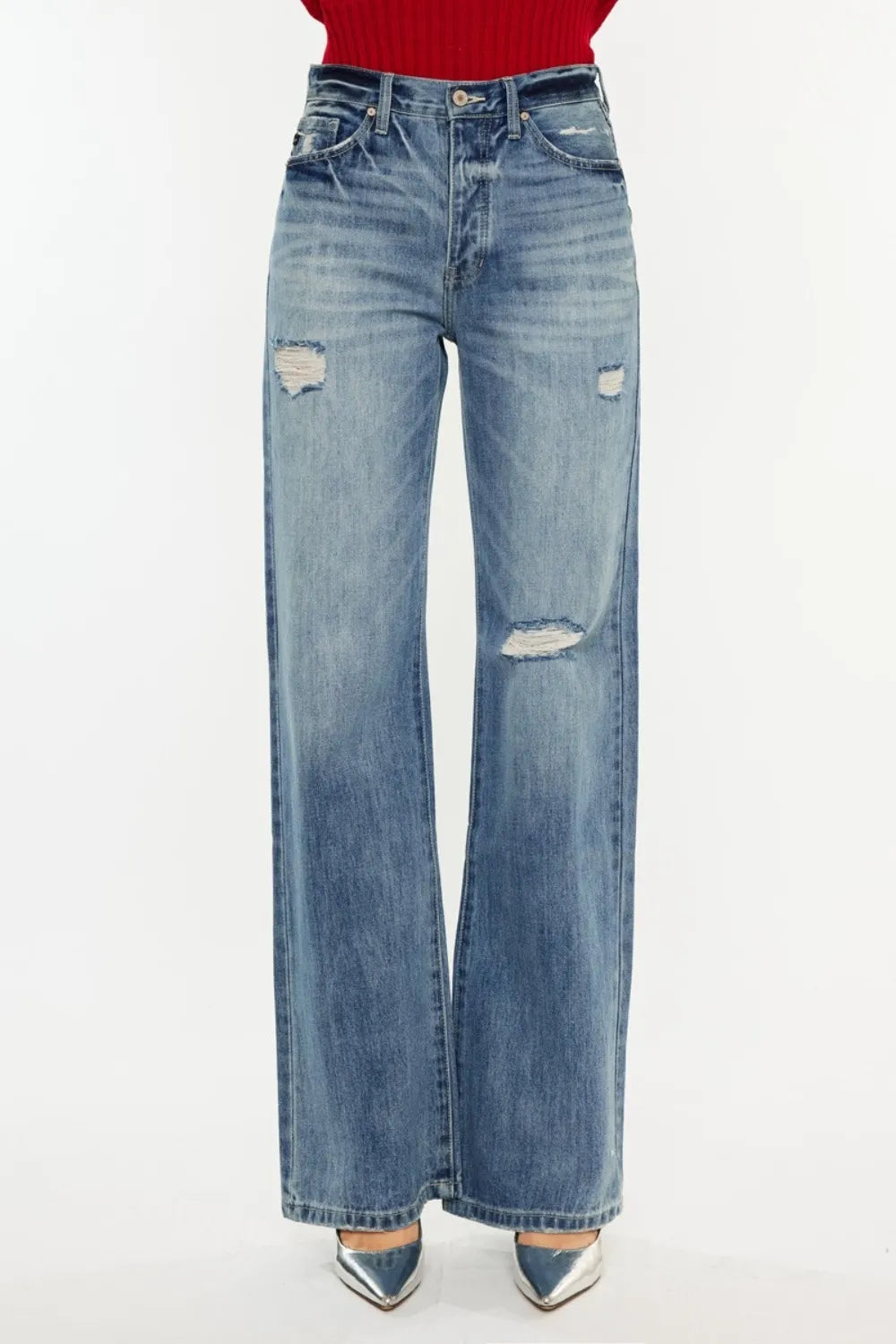 Kancan Distressed High Waist Bootcut Jeans - Fashorio