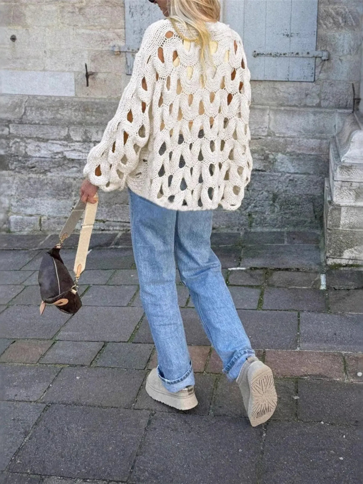 Chunky Cable Knit Cutout Sweater sleeve detail