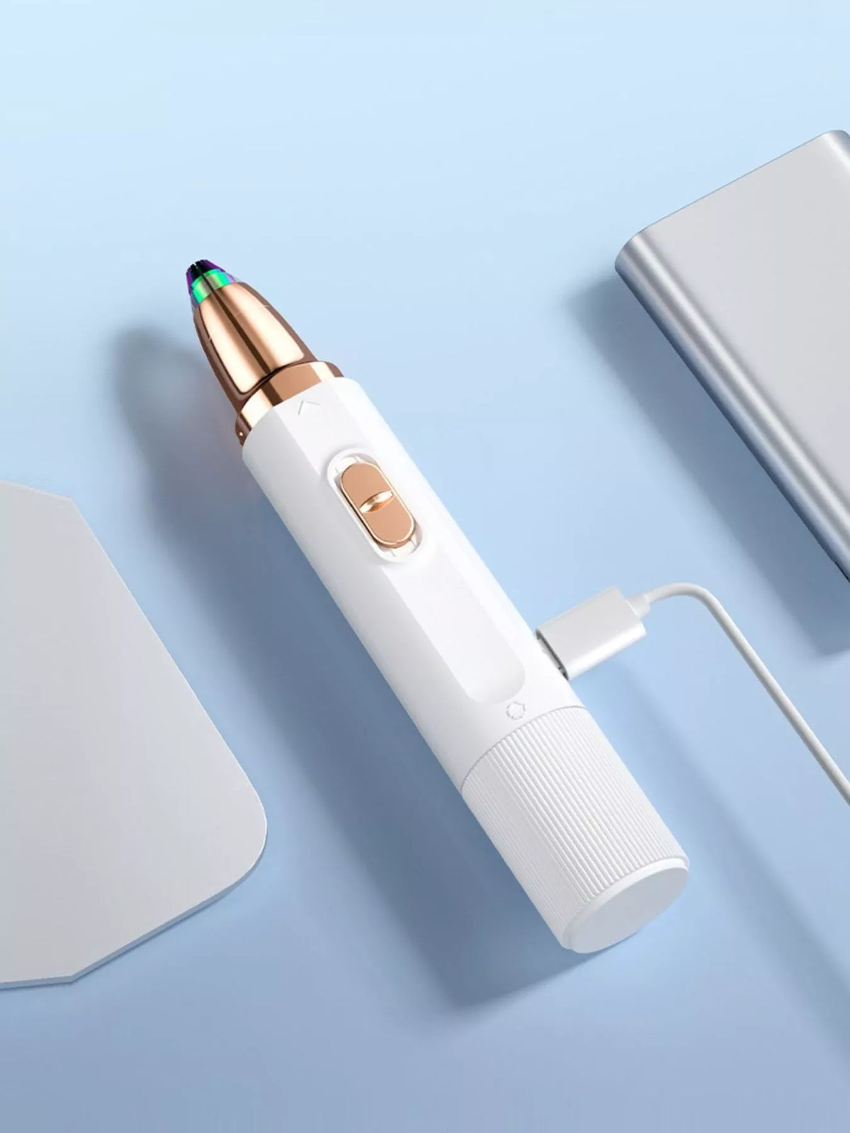 Hair removal pen power button close up