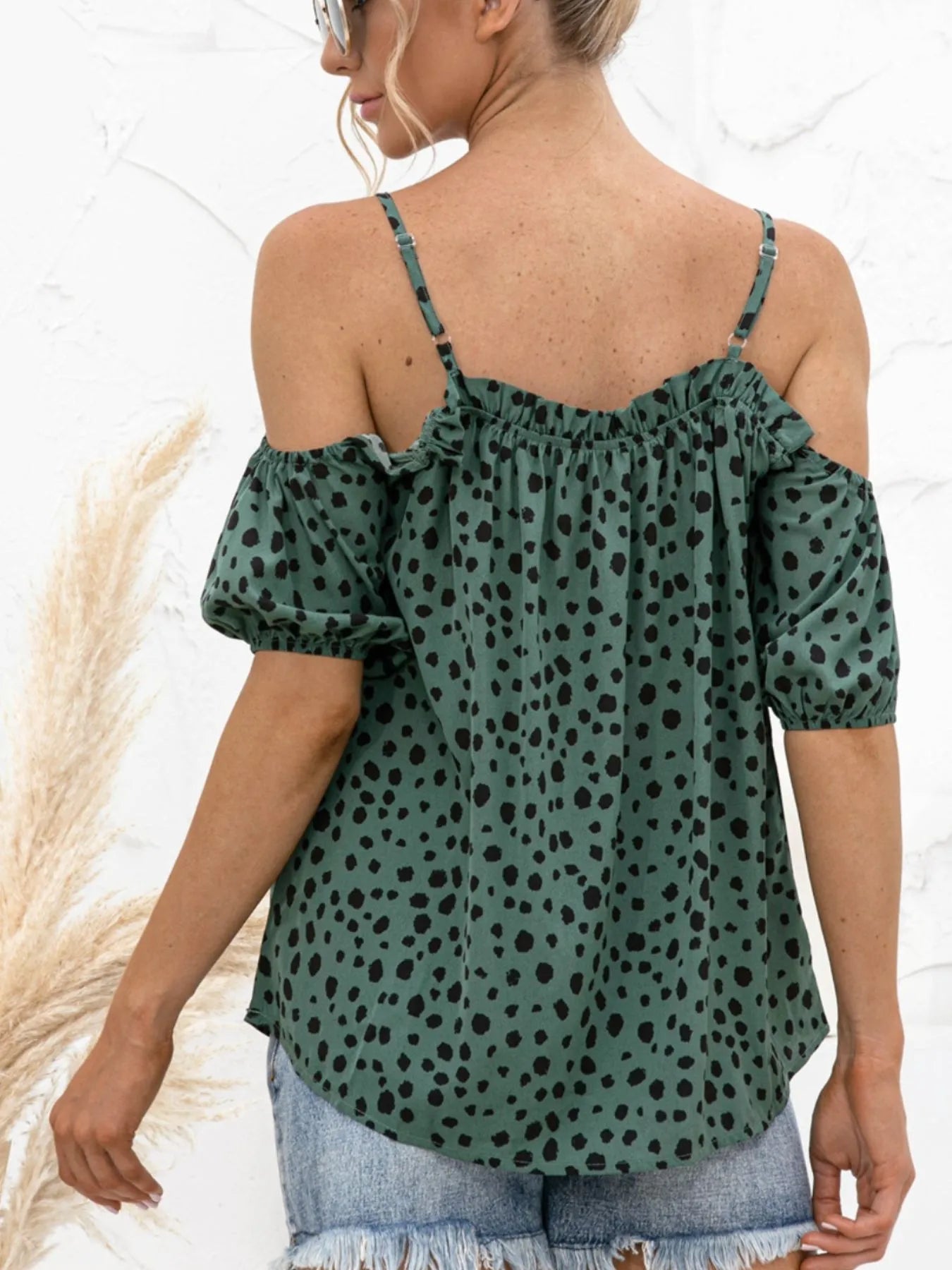 Puff Sleeve Polka Dot Ruffle Cami Top - Fashorio