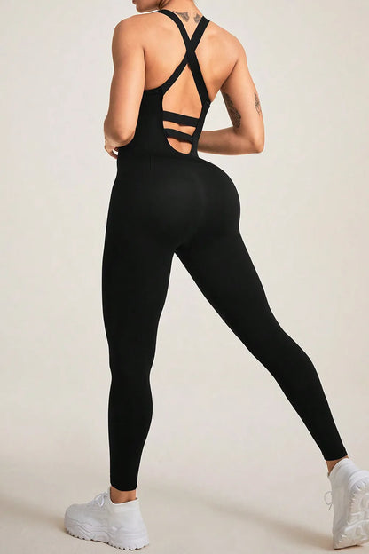Crisscross Wide Strap Jumpsuit - Fashorio