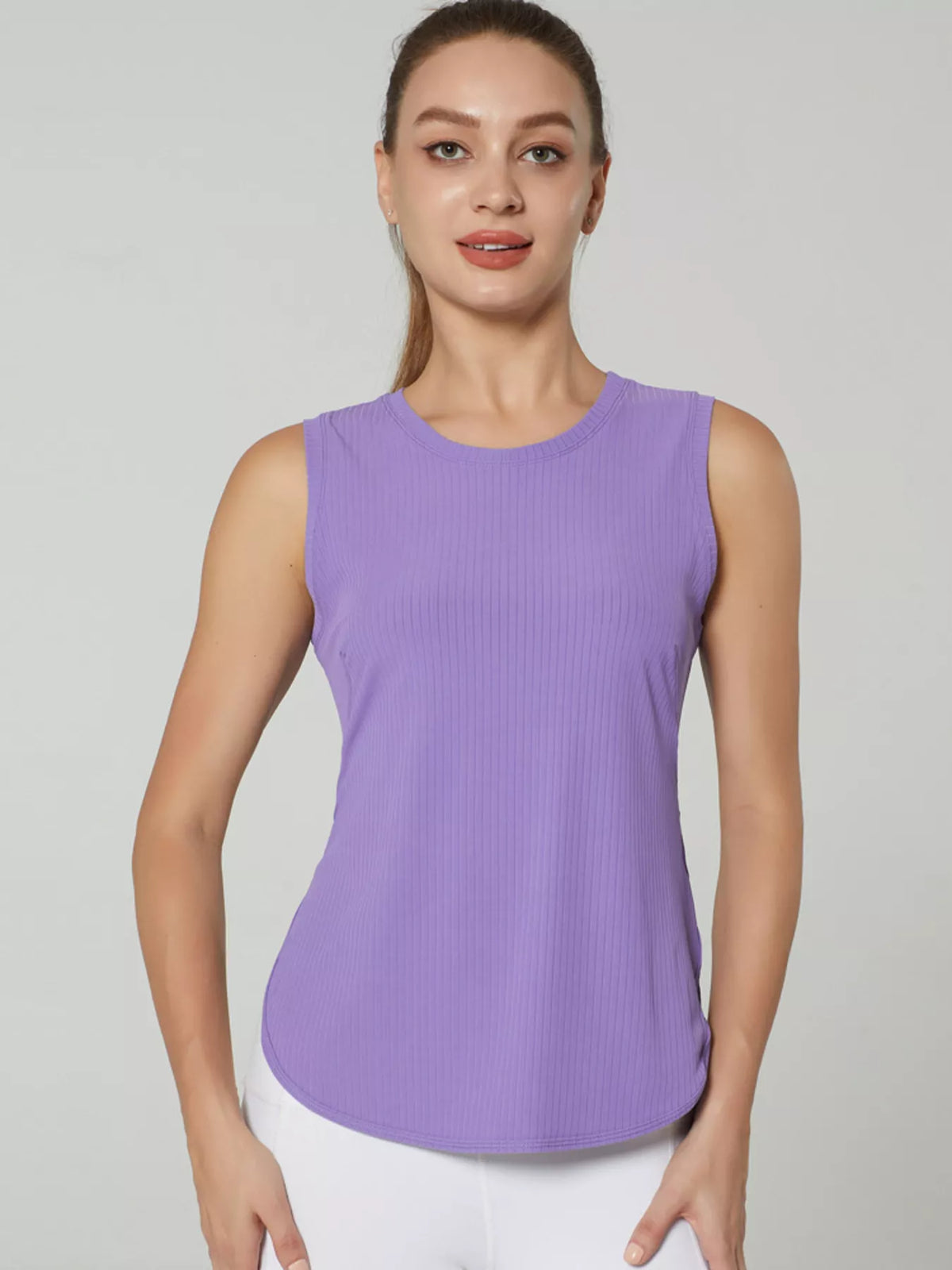 Final styling shot of the ribbed active tank