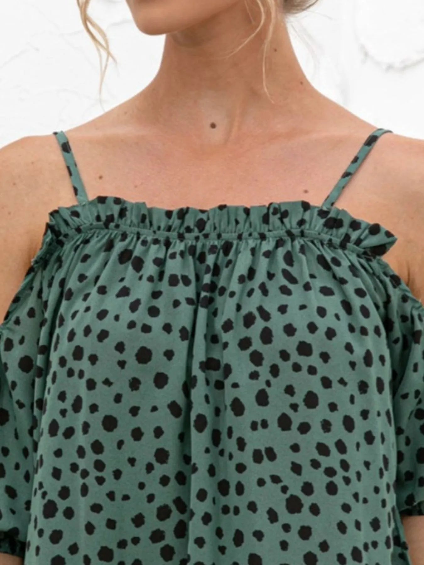 Puff Sleeve Polka Dot Ruffle Cami Top - Fashorio