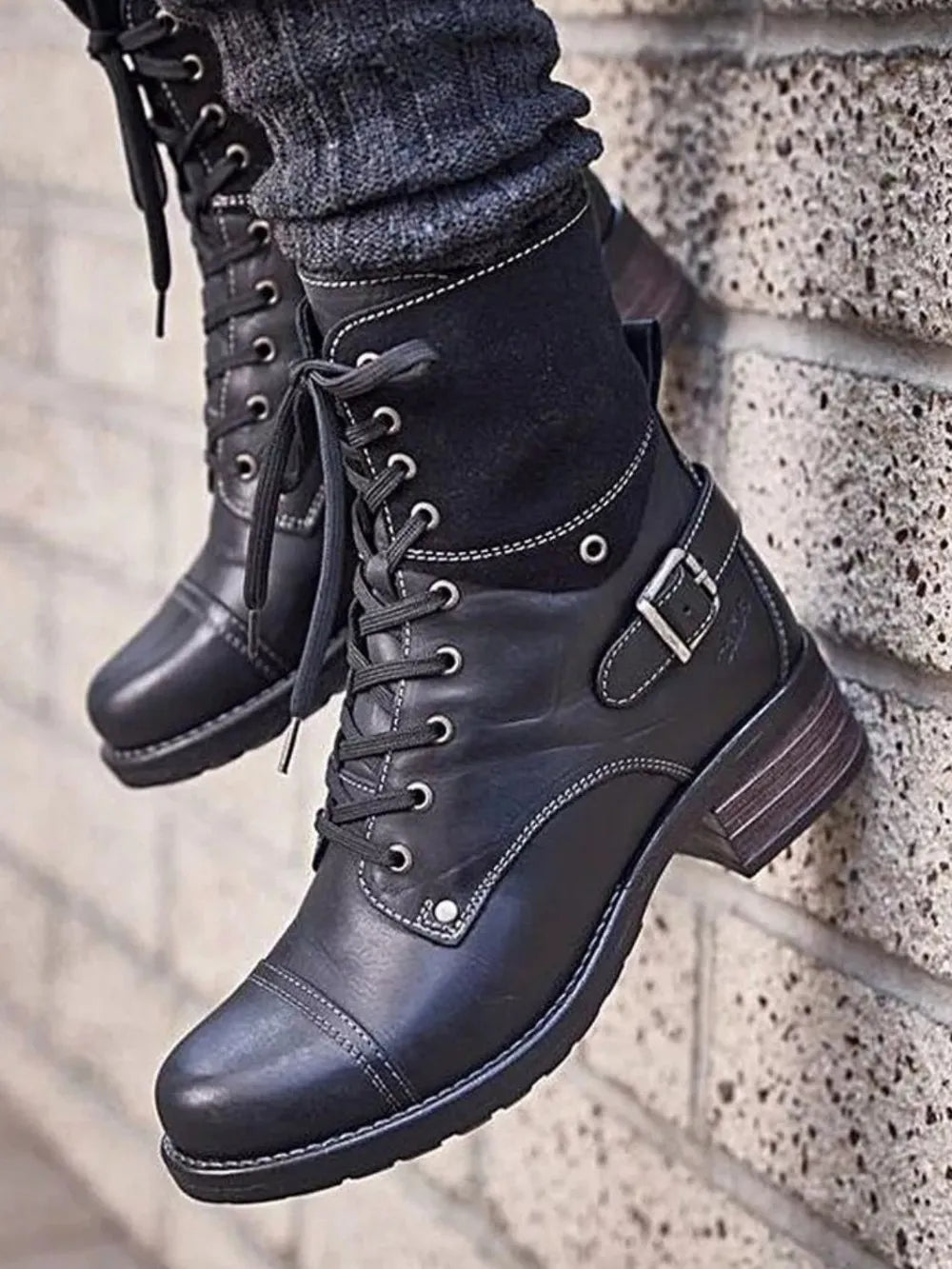 Lace Up Block Heel Ankle Boots side profile