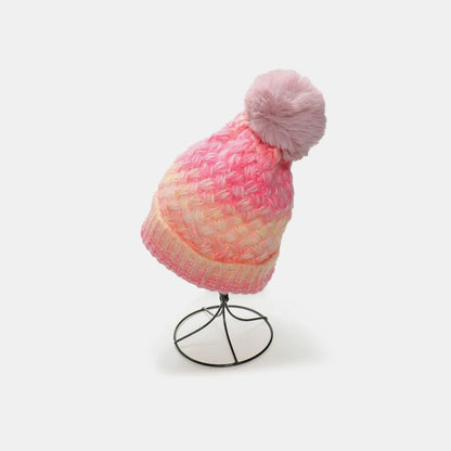 Gradient Knit Hat with Pompom Pink One Size - Fashorio