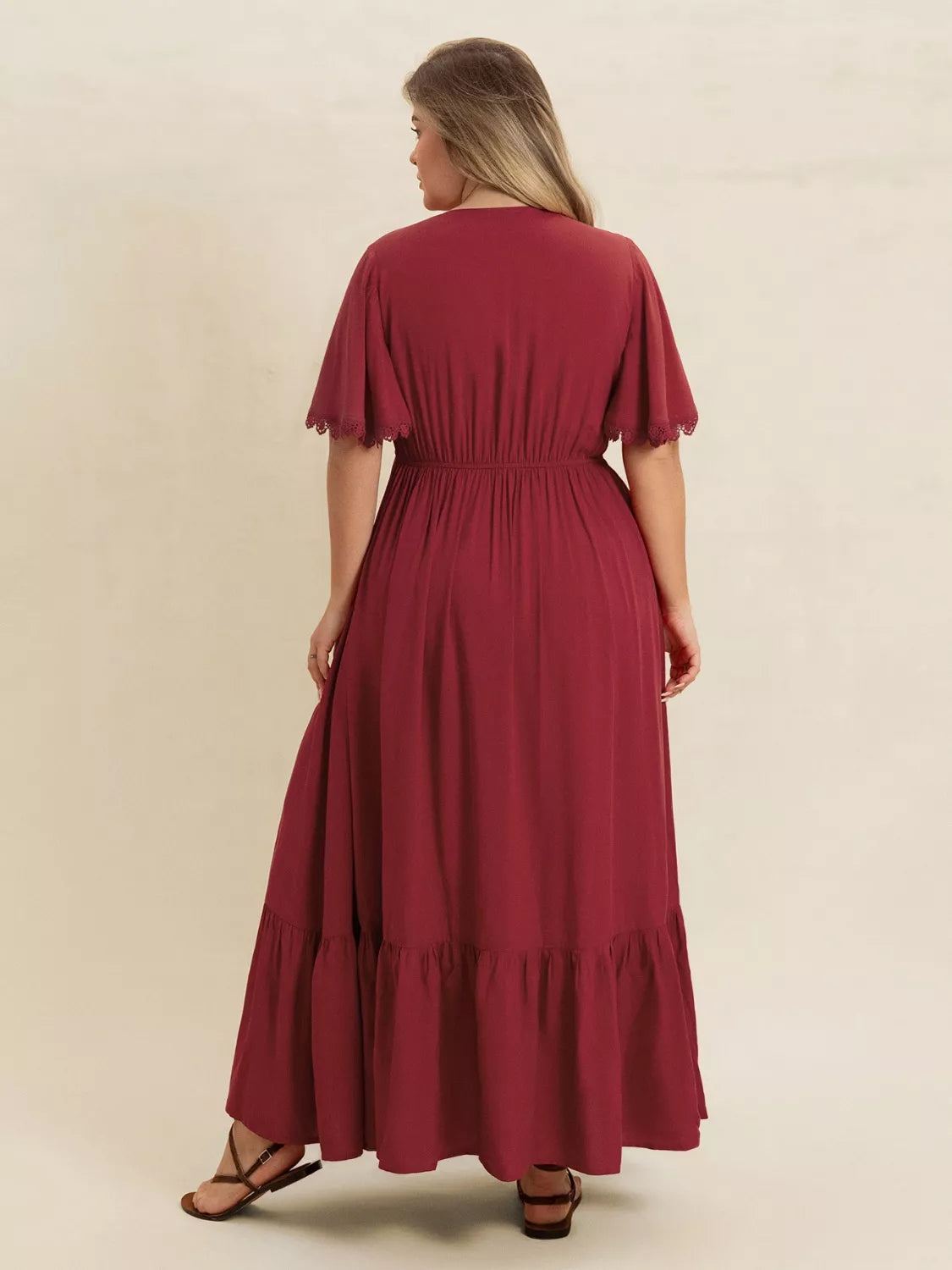 Lace Detail Flutter Sleeve Maxi Dress Plus Size detail view