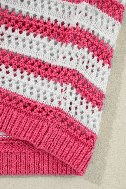 Stripe Hollowed Knit Sleeveless Sweater Dress - Fashorio