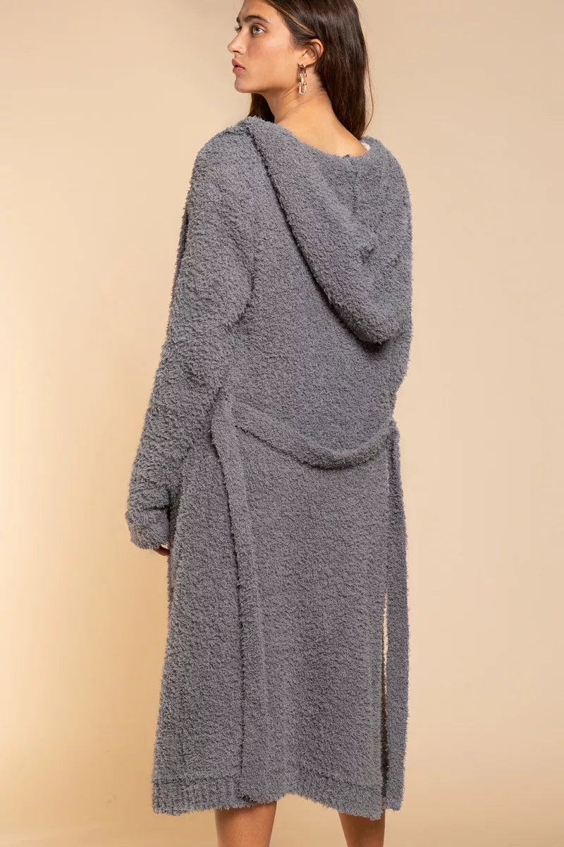 POL Berber fleece Tie Front Tunic Cardigan with Pockets - Fashorio