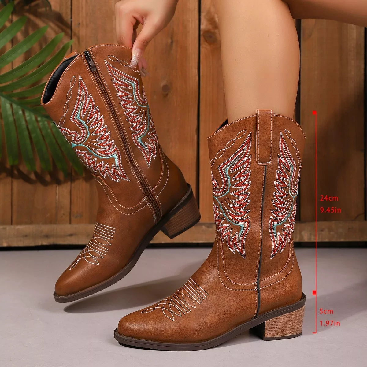 Embroidered western cowboy boots three quarter view