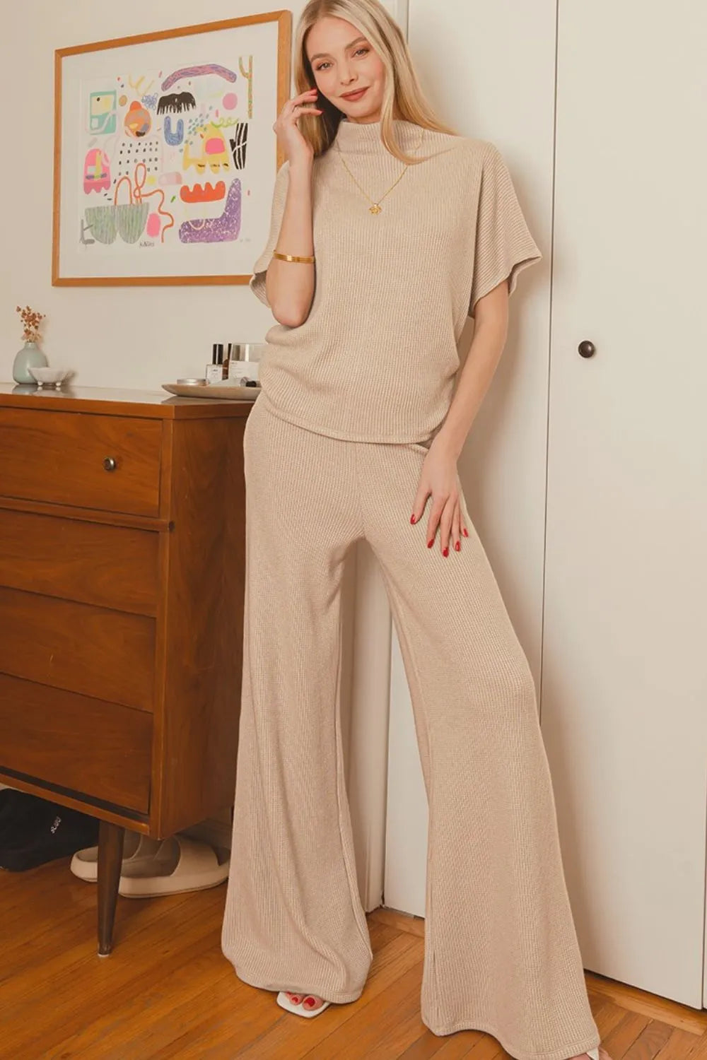Zenana Sweater Mock Neck Top & Long Pants Set - Fashorio