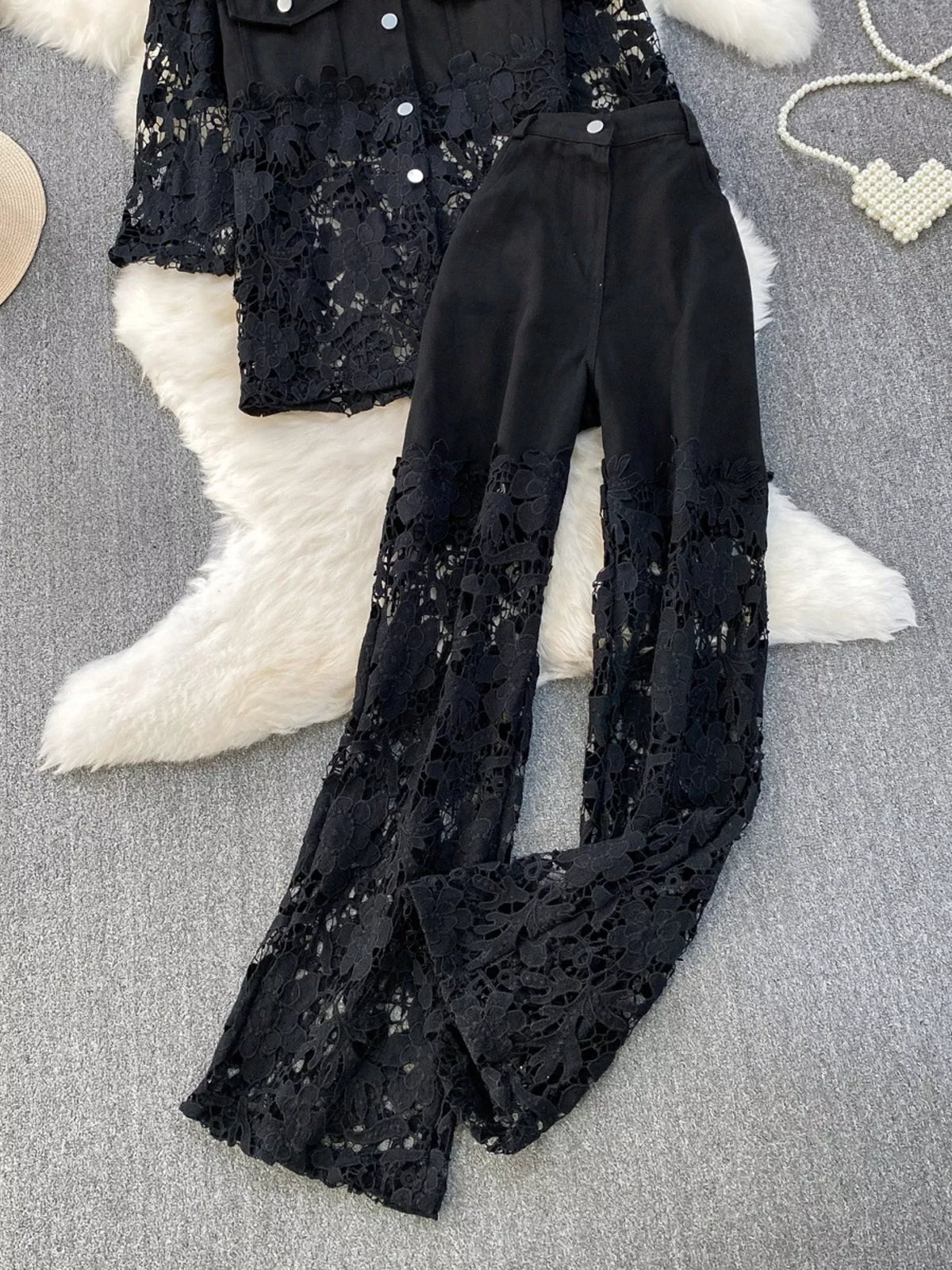 Lace patchwork two piece set side view