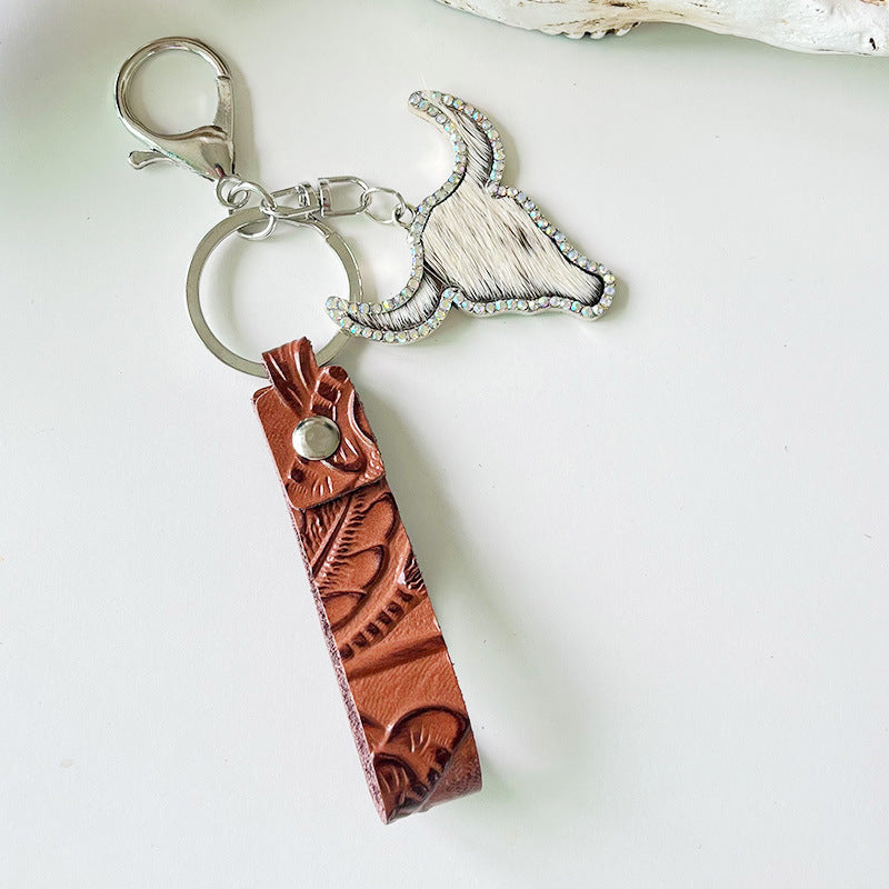 Rhinestone Bull Keychain Style C One Size - Fashorio